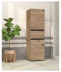 Natúr színű magas keskeny fürdőszoba szekrény tölgyfa dekorral 38x130 cm Wisla – Støraa