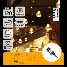 Aigostar - LED kültéri karácsonyi fényfüzér 120xLED/6W/230V/8 üzemmód 3x0,6m IP44 meleg fehér + távirányító