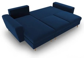 Kék bársony kinyitható tárolóhelyes sarokkanapé Kyoto – Cosmopolitan Design