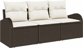 vidaXL Kerti Kanapé Szett párnával 3 pcs Barna és fehér Poli rattan