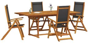 vidaXL 5 részes tömör akácfa és textilén kerti étkezőgarnitúra