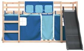 kék emeletes ágy csúszdával és függönnyel 90 x 200 cm