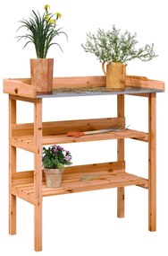 barna tömör fenyőfa növénytartó asztal polcokkal 78x38x82,5 cm