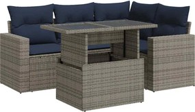 vidaXL 5 részes szürke polyrattan akácfa kerti ülőgarnitúra párnákkal