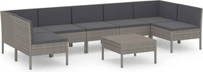 vidaXL 8 részes szürke polyrattan kerti ülőgarnitúra párnákkal
