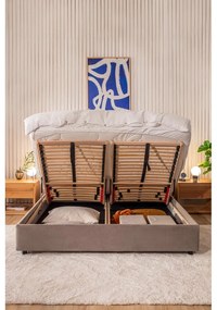 Kárpitozott franciaágy taupe színű, tárolóhellyel, matraccal/ráccsal 160x200 cm Myra Pillow - Bonami Selection