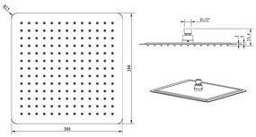 Sapho - Fejzuhany SLIM 30x30 cm csiszolt rozsdamentes