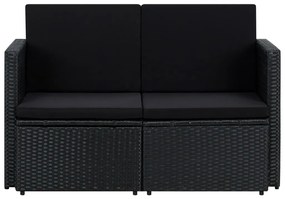Fekete kétszemélyes polyrattan kerti kanapé párnákkal
