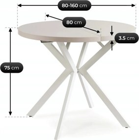 Kihúzható étkezőasztal 80–160 cm méretben, kasmír/fehér színben DORIAN