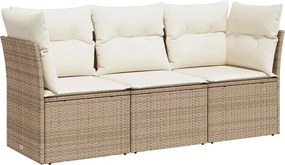 vidaXL 3 részes bézs polyrattan kerti ülőgarnitúra párnákkal