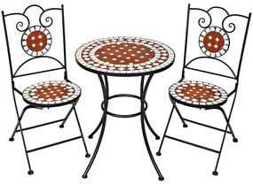 tectake 401637 kerti bútor mozaika kerek asztal és 2 szék - barna