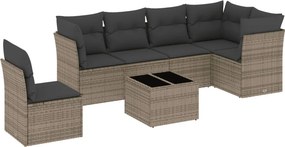vidaXL 7 részes szürke polyrattan kerti ülőgarnitúra párnákkal