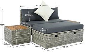 Kerti rattan szett DEBRA, szürke/természetes/krém