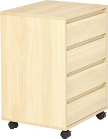 HOMCOM 4 Fiókos Irodai Fiókegység Kerekes Mobil Irattartó Székhez 46x40x65 cm Természetes | Aosom