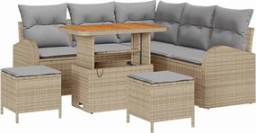 vidaXL Kerti Kanapé Szett párnával 8 pcs Bézs polirattan