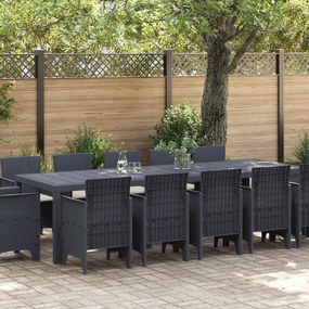 13 darabos kerti étkezőszett párnákkal antracit polirattan, kerti asztal antracit 150x100x73 cm polirattan, kerti székek párnákkal 4 db antracit polirattan