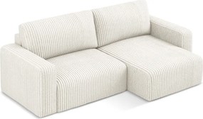 Krémszínű kordbársony kinyitható-tárolóhelyes sarokkanapé (jobb oldali-heverő résszel) Kona – Makamii