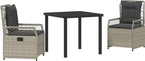 vidaXL Kert étkező szett 3 pcs Világosszürke polirattan