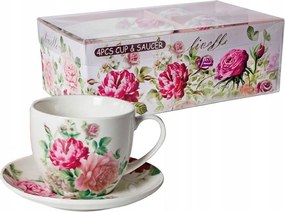 2 x Kávéscsésze Aljjal 250ml Elegáns Kávérózsa Szett Porcelán