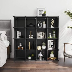 15 kockás tárolóegység, műanyag cipőtartó, fekete