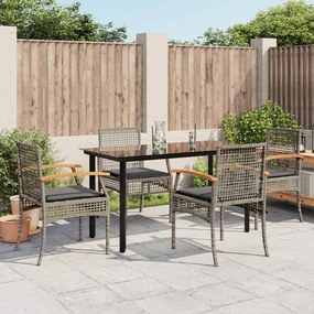 5 részes szürke polyrattan kerti étkezőgarnitúra párnával