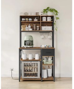 VASAGLE konyhai polc konnektorokkal, állópolc, 40 × 80 × 180,4 cm, vintage barna–fekete színben