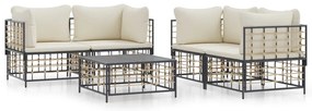 5 részes antracitszürke polyrattan kerti ülőgarnitúra párnákkal