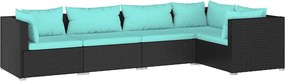 vidaXL 5 részes fekete polyrattan kerti ülőgarnitúra párnákkal