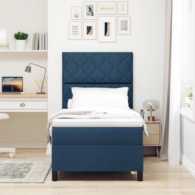 Box Spring Ágy Matrac Kék Egyszemélyes Szövet