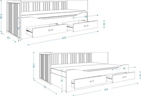 GL HERMES kihúzható ágy matracokkal 80x200 - rózsaszín