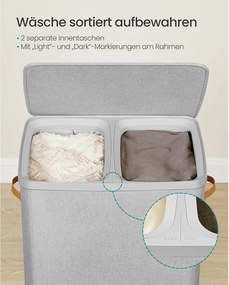 SONGMICS szennyestartó kosár 170 L, 56 × 40 × 75 cm, szürke