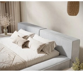 Világosszürke kárpitozott ágyneműtartós franciaágy ágyráccsal 140x200 cm Voliera – Maison de Rêve