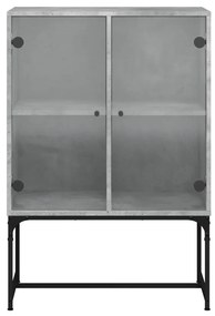betonszürke kisszekrény üvegajtókkal 69x37x100 cm