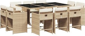 vidaXL 11 részes bézs polyrattan kerti étkezőgarnitúra párnákkal