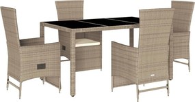 vidaXL 5 részes bézs polyrattan kerti étkezőgarnitúra párnákkal
