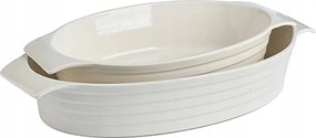 Ovális krémszínű sütőedény 2 db kerámia nyéllel, hőálló