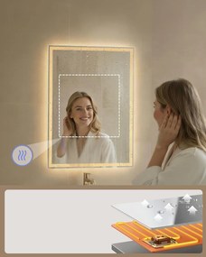 SONGMICS LED-es fürdőszobai tükör, 71x51 cm, páramentesítő funkció, fehér