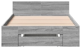 szürke sonoma színű szerelt fa ágykeret fiókkal 100 x 200 cm