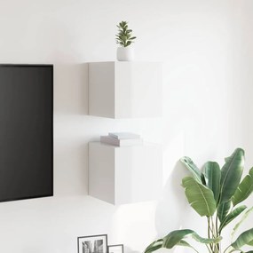 2 db magasfényű fehér falra szerelhető TV-szekrény 30,5x30x30cm