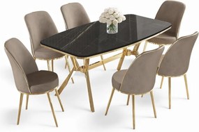 Lena étkezőgarnitúra, fekete márvány-arany, 160 cm – TR240CHR2902