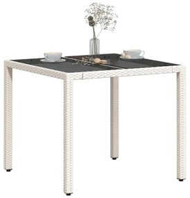fehér polyrattan üveglapos kerti asztal 90 x 90 x 75 cm