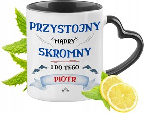 Péternek Fekete Bögre Szív Alakú Füllel Ajándék Nyomtatott