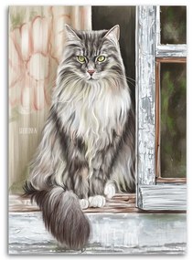 Gario Vászonkép Vidéki macska az ablakpárkányon - Svetlana Gracheva Méret: 60 x 90 cm