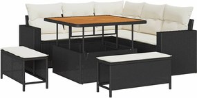 vidaXL Kerti Kanapé Szett 8 pcs Fekete polirattan