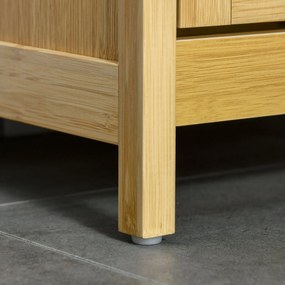 kleankin Szabadonálló Bambusz Fürdőszoba Szekrény Mosási Kosárral - Helytakarékos Fürdőszobai Állószekrény | Aosom