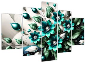 Kép - 3D türkiz virágok (150x105 cm)