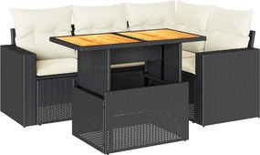 vidaXL 5 részes fekete polyrattan kerti kanapészett párnákkal