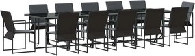 vidaXL Kert étkező szett 13 pcs Fekete Acél