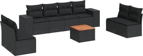 vidaXL 9 részes fekete polyrattan kerti ülőgarnitúra párnákkal