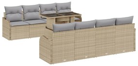 9 darabos kerti kanapészett párnákkal, bézs poly rattan, 2 fős kerti kanapé párnákkal, bézs poly rattan